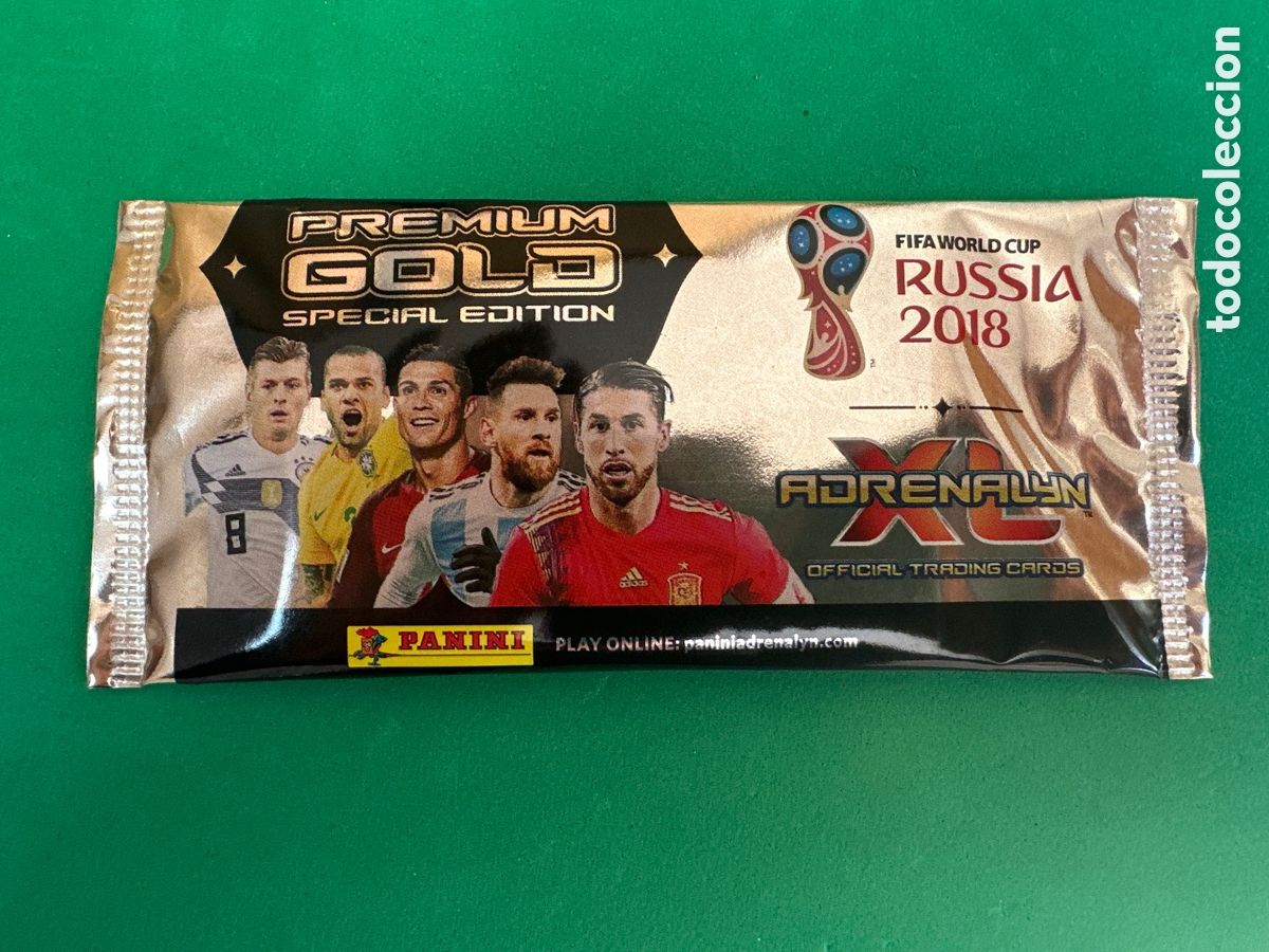Cromos de F&uacute;tbol: SOBRE SIN ABRIR PREMIUM GOLD ADRENALYN MUNDIAL RUSIA 2018 TRADING CARD PANINI