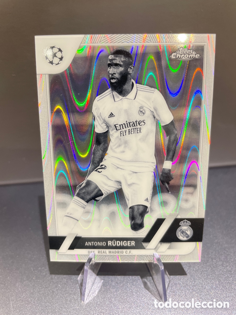 Football Stickers: Rudiger 58 Blanco y Negro Ray Wave Refractor Topps Chrome 2022-23 Real Madrid