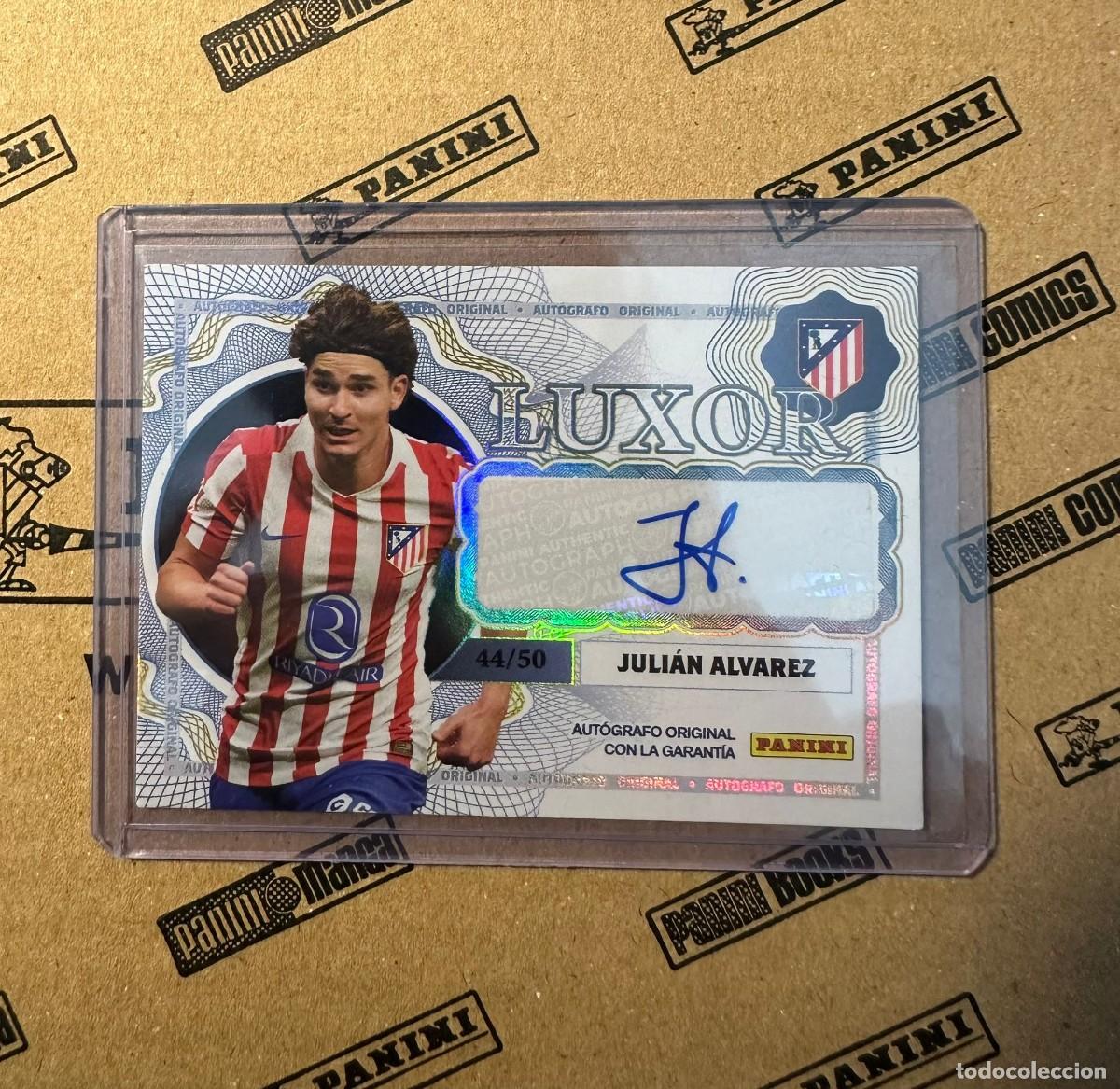 Cromos de F&uacute;tbol: Julian Alvarez Autografo /50. Panini Clun Atletico de Madrid.