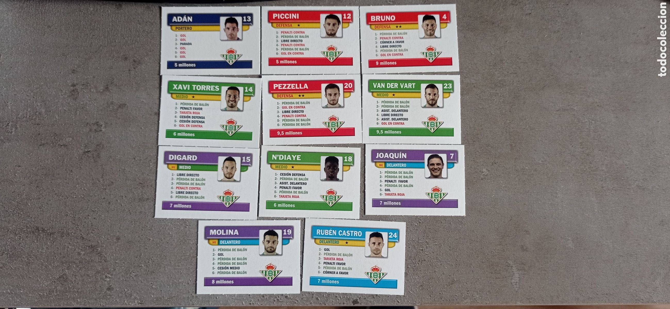 Football Stickers: J REAL BETIS EL JUEGO DE LA LIGA BORR&Aacute;S 2015 2016 11 FICHAS COMPLETO