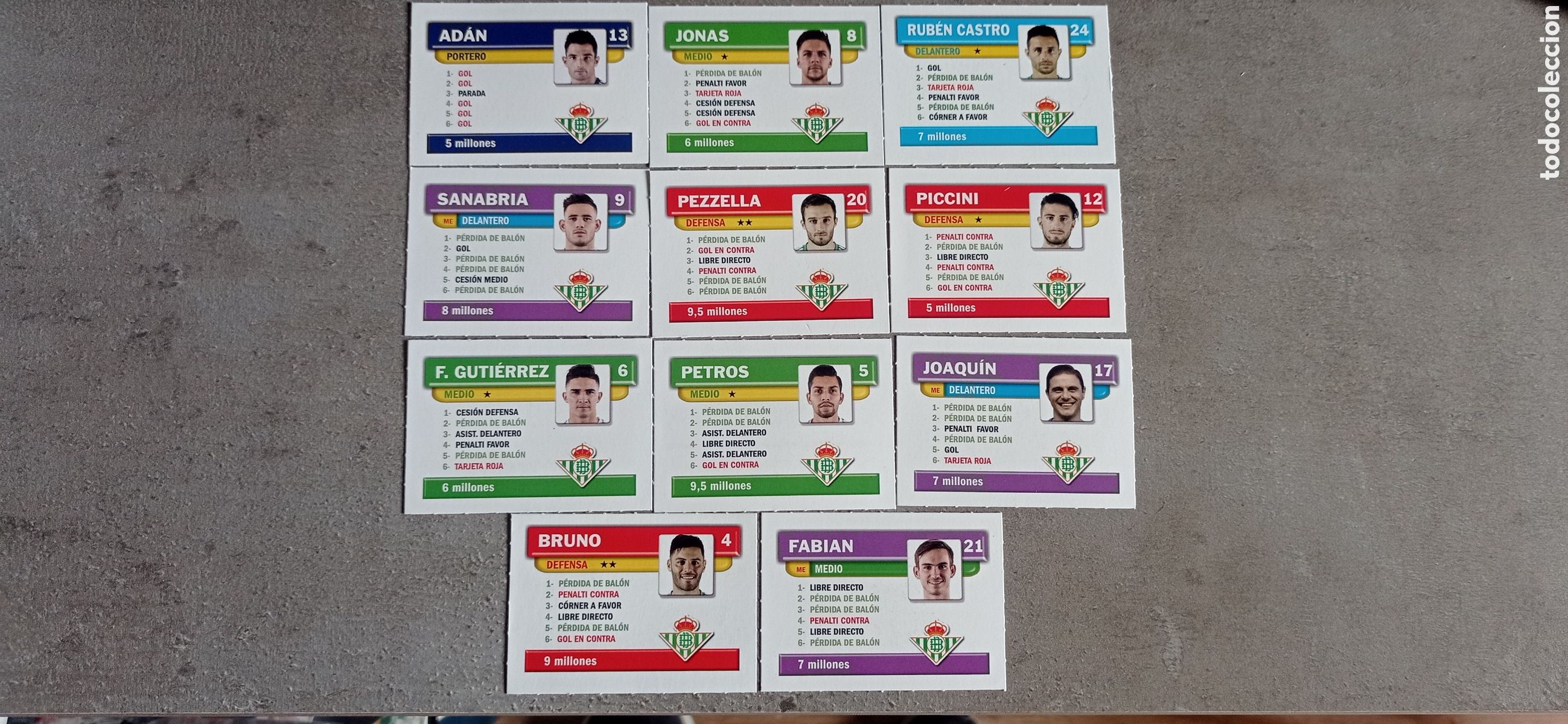 Cromos de F&uacute;tbol: J REAL BETIS EL JUEGO DE LA LIGA BORR&Aacute;S 2016 2017 11 FICHAS COMPLETO