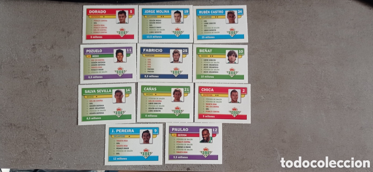 Cromos de F&uacute;tbol: J REAL BETIS EL JUEGO DE LA LIGA BORR&Aacute;S 2012 2013 11 FICHAS COMPLETO