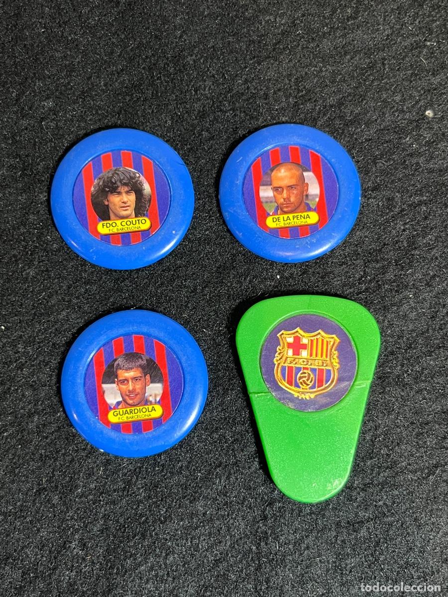 Cromos de F&uacute;tbol: Lote Chapas Foot Stars FC Barcelona 1996 1997 Guardiola De la Pe&ntilde;a Couto Lanzador