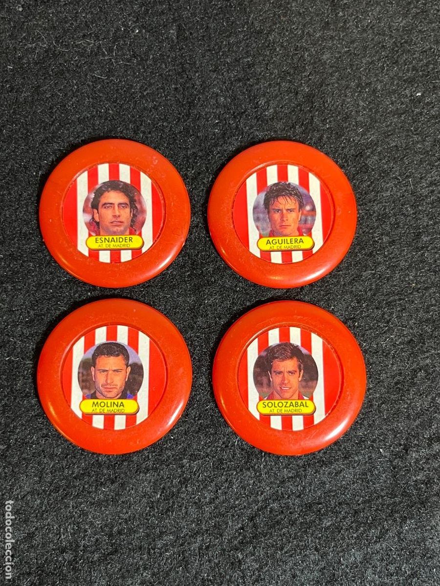 Cromos de F&uacute;tbol: Lote Chapas Foot Stars Atl&eacute;tico Madrid 1996 1997 Molina Soloz&aacute;bal Aguilera