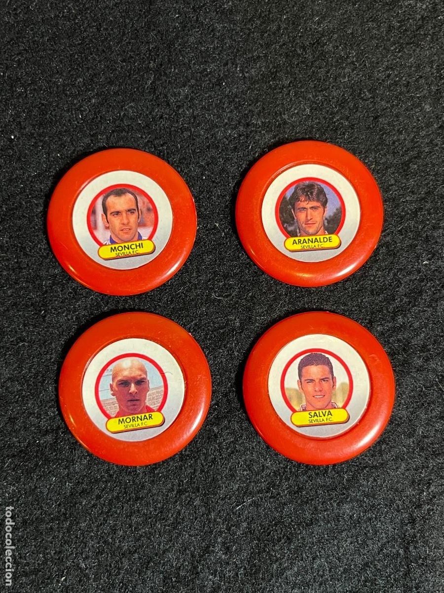 Cromos de f&uacute;tbol: Lote Chapas Foot Stars Sevilla FC 1996 1997 Monchi Salva Ballesta Vintage