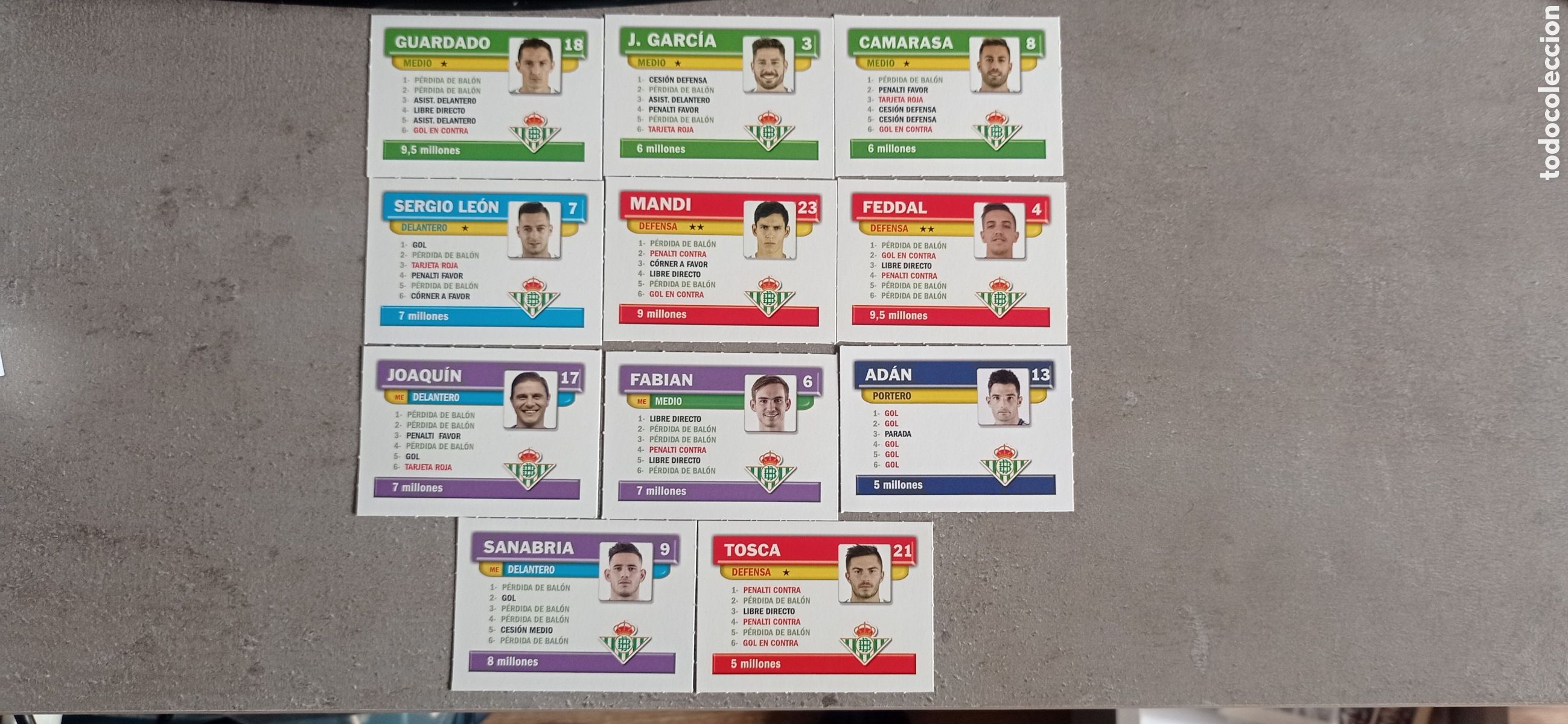 Cromos de F&uacute;tbol: J REAL BETIS EL JUEGO DE LA LIGA BORR&Aacute;S 2017 2018 11 FICHAS COMPLETO