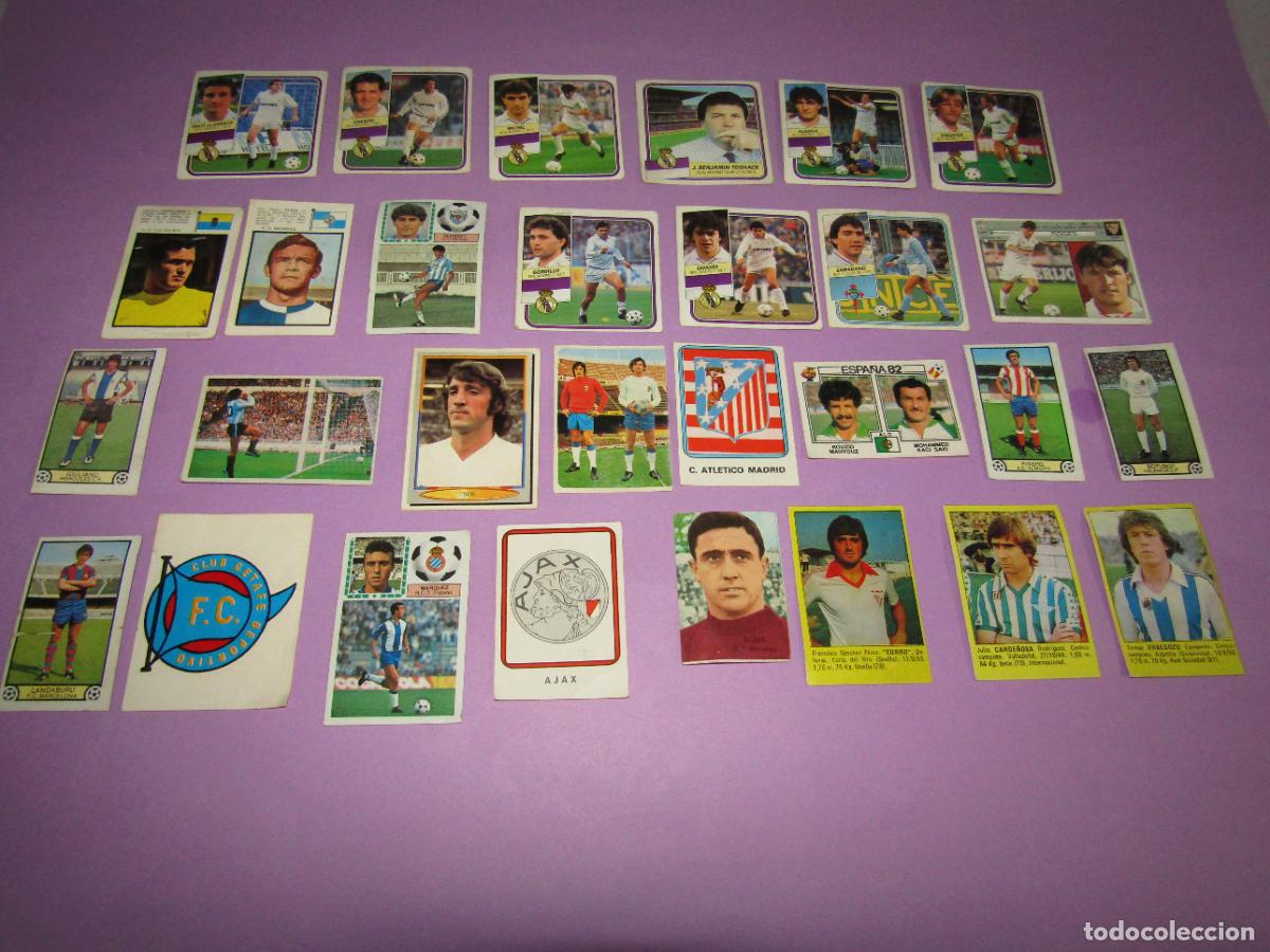 Cromos de F&uacute;tbol: Antiguo Lote de 29 Cromos Diferentes de Diversos A&ntilde;os y Editoriales
