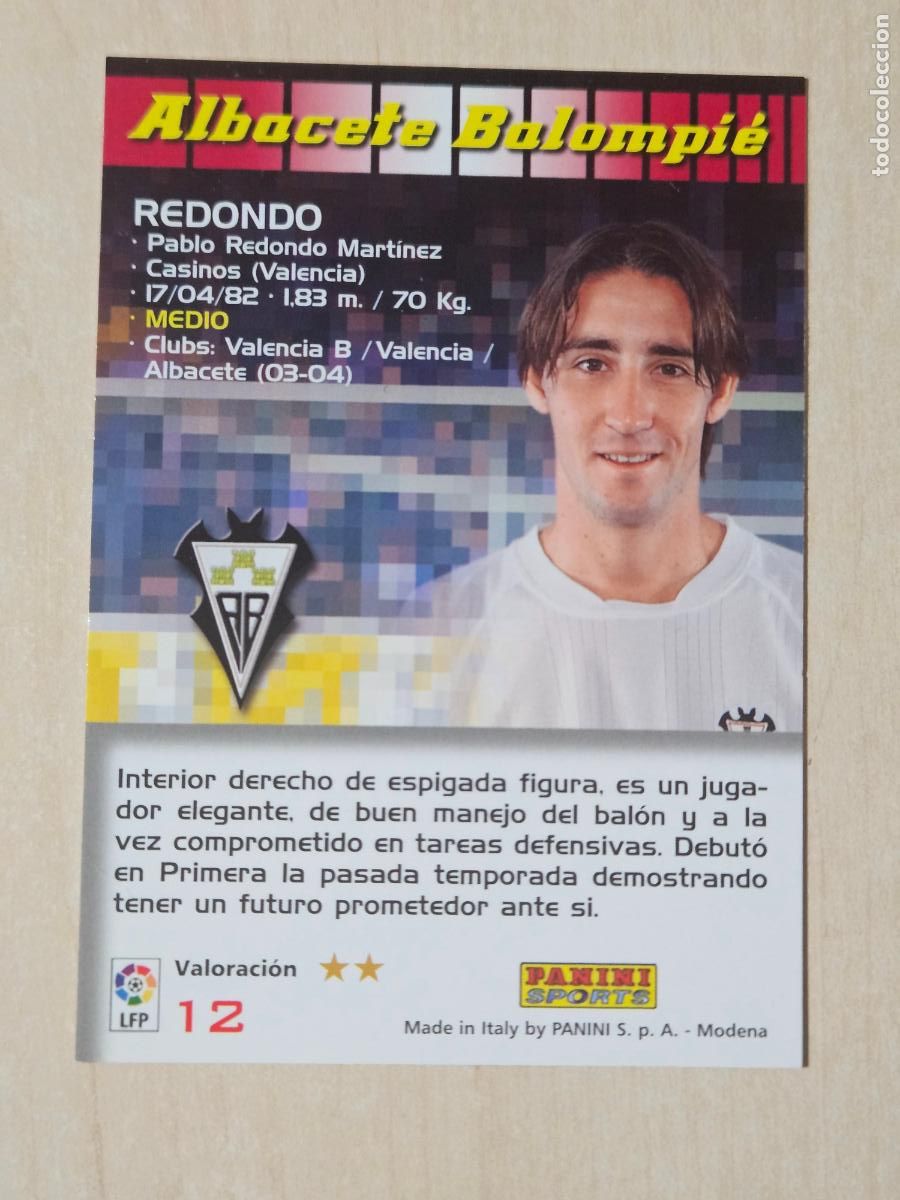 Cromos de Futebol: CROMO N&ordm; 12 REDONDO - MEGACRACKS 2004 05 - ALBACETE