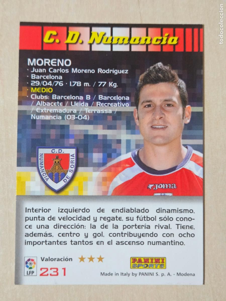 Cromos de F&uacute;tbol: CROMO N&ordm; 231 MORENO - MEGACRACKS 2004 05 - NUMANCIA