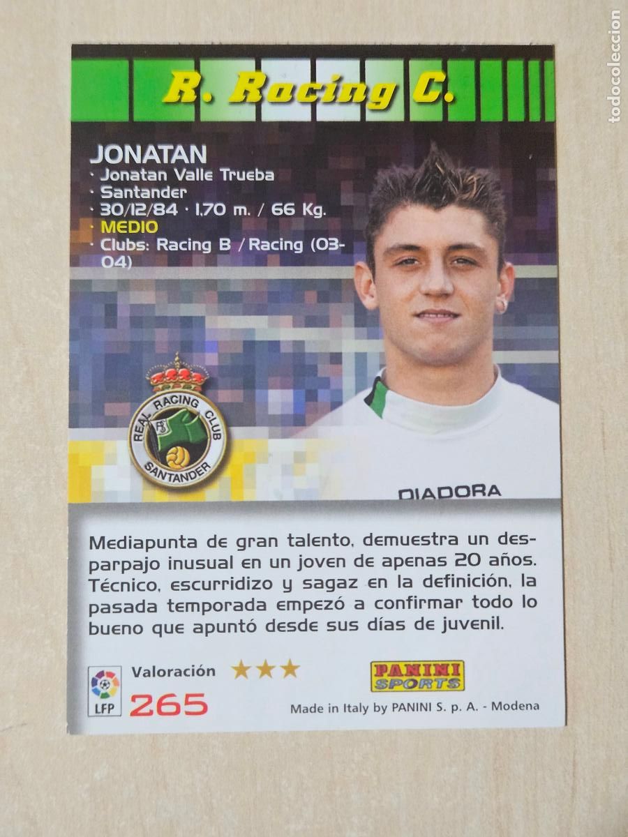 Cromos de F&uacute;tbol: CROMO N&ordm; 265 JONATAN - MEGACRACKS 2004 05 - RACING DE SANTANDER