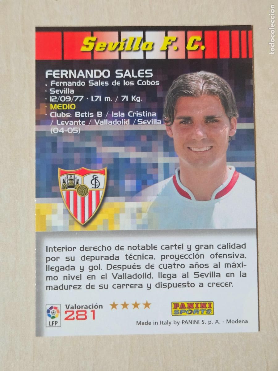 Cromos de F&uacute;tbol: CROMO N&ordm; 281 FERNANDO SALES - MEGACRACKS 2004 05 - SEVILLA