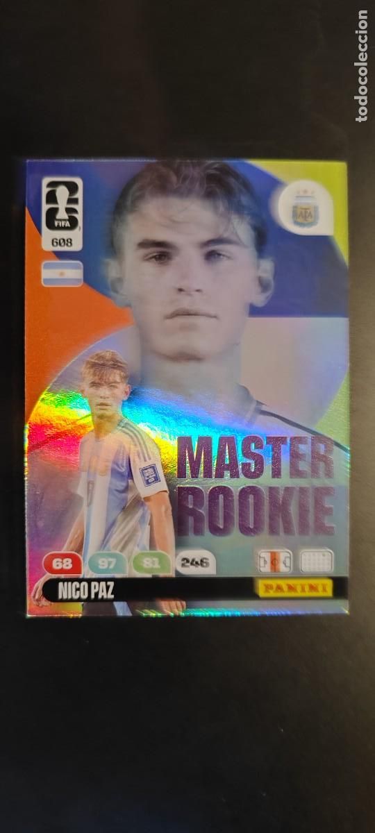 Cromos de F&uacute;tbol: ADRENALYN XL FIFA WORLD CUP 2026 CARD MASTER ROOKIE NICO PAZ ARGENTINA # 608 PANINI