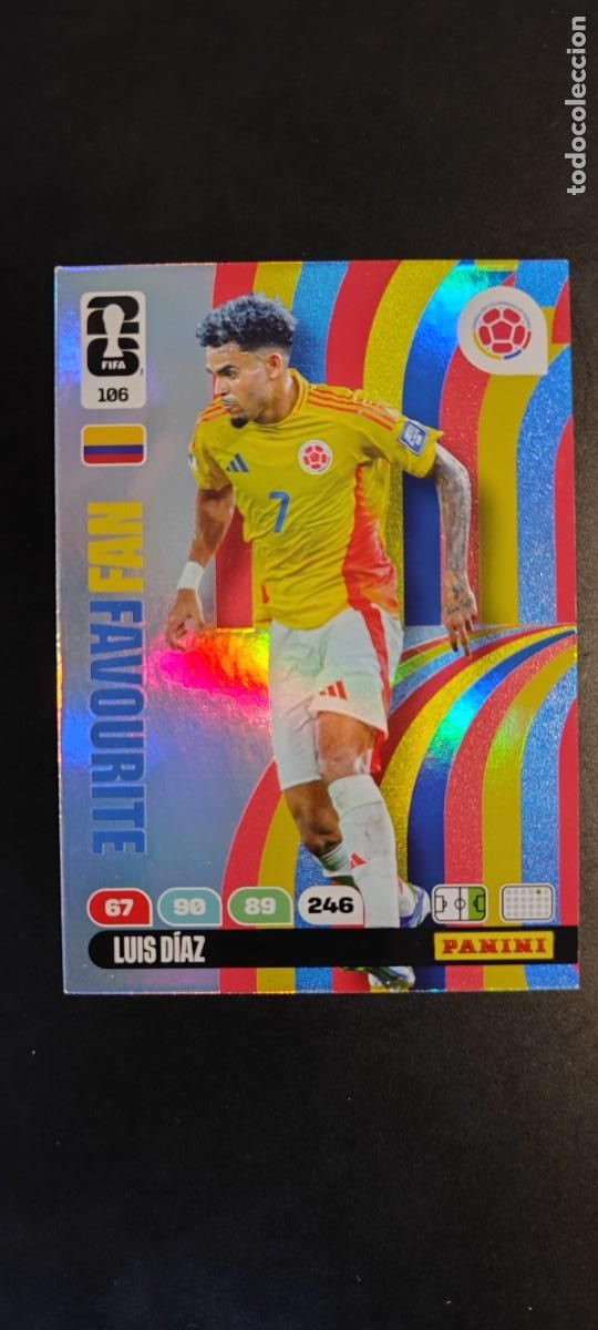 Figurine di Calcio: ADRENALYN XL FIFA WORLD CUP 2026 CARD FAN FAVOURITE LUIS DIAZ COLOMBIA # 106 PANINI