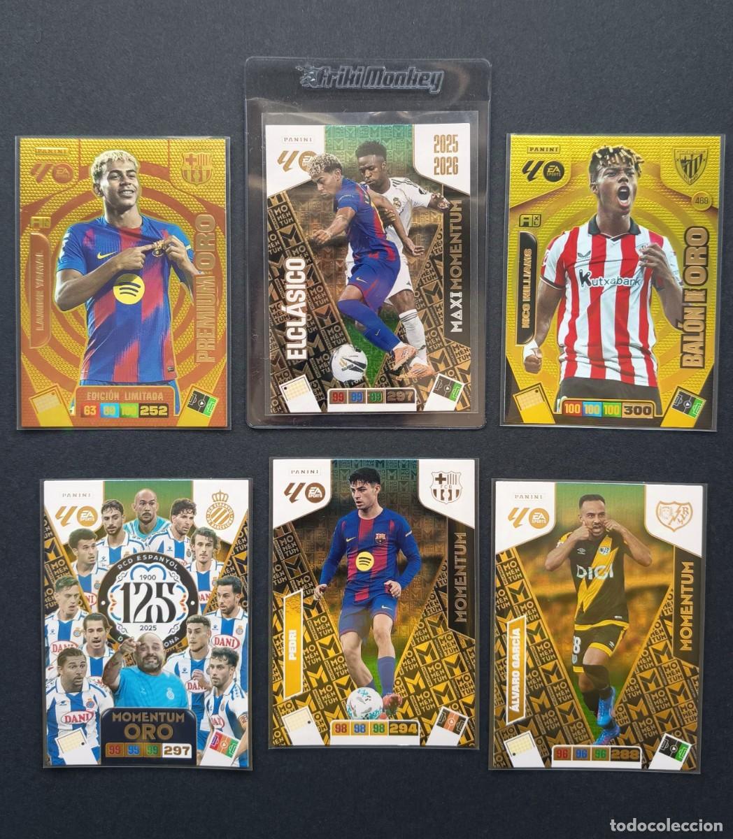 Cromos de F&uacute;tbol: LOTE MOMENTUM 25 26 - MAXIMOMENTUM EL CLASICO ORO ESPANYOL VINICIUS LAMINE YAMAL PEDRI NICO ALVARO