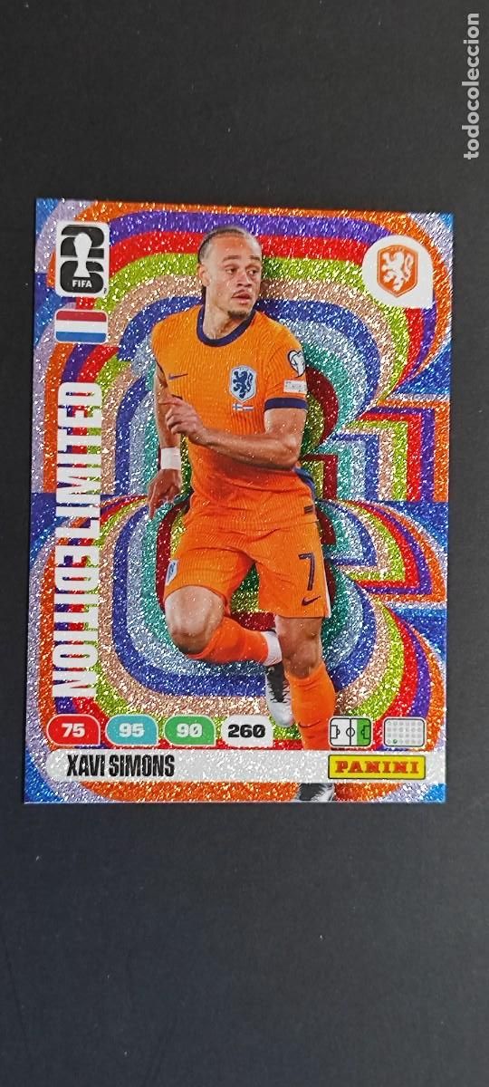 Cromos de F&uacute;tbol: ADRENALYN XL FIFA WORLD CUP 2026 CARD LIMITED EDITION XAVI SIMONS HOLANDA # PANINI