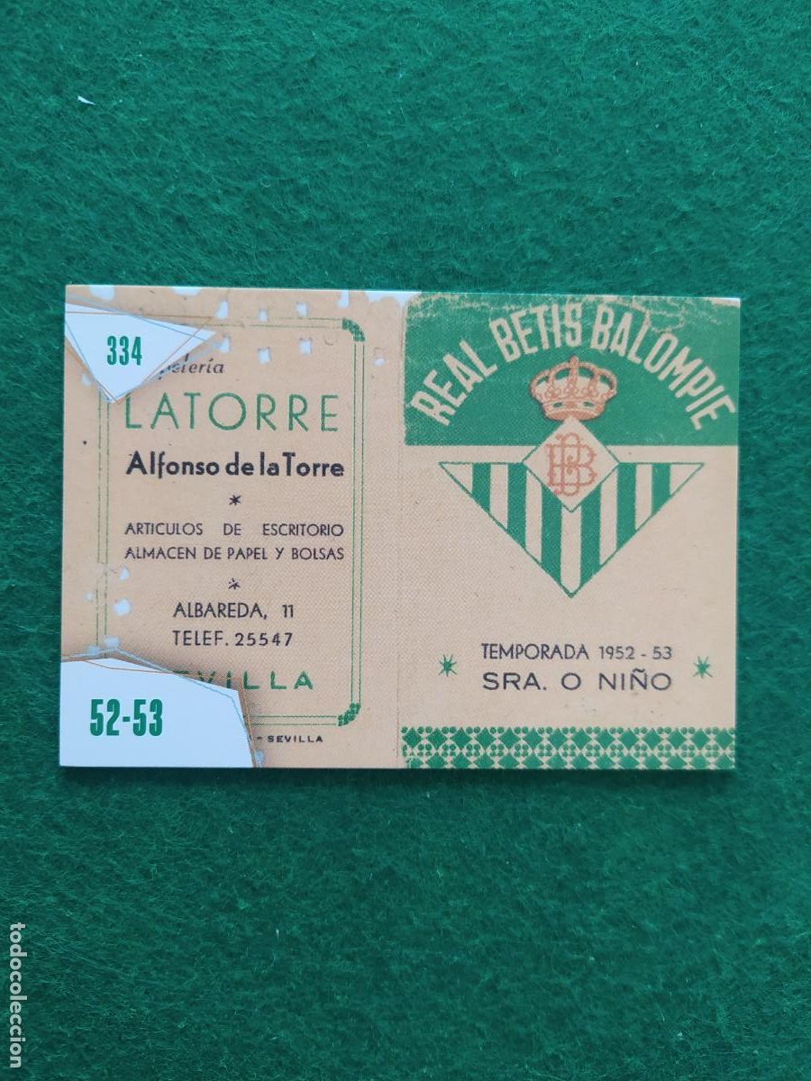 Cromos de F&uacute;tbol: BETIS CARDS 2025 2026 ABONO N&ordm; 334 1952/1953