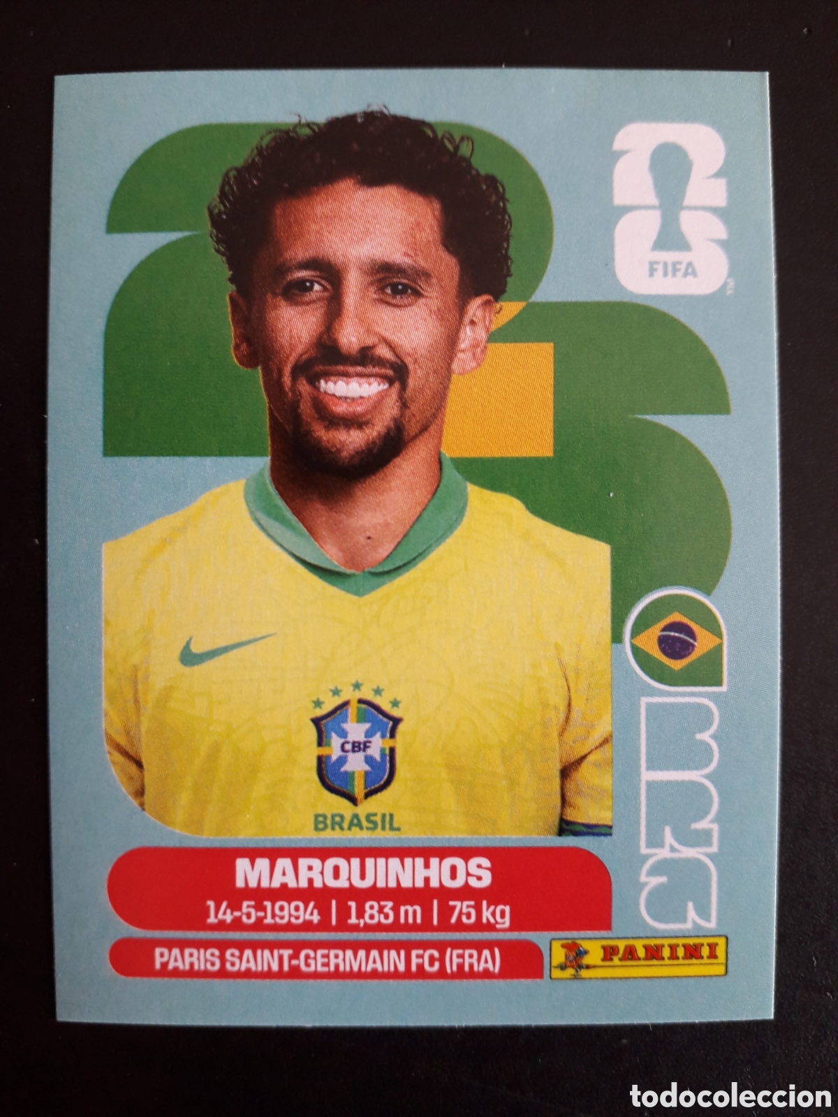 Fu&szlig;ball-Sticker: MARQUINHOS BRASIL BRA 4 MUNDIAL F&Uacute;TBOL 2026 FIFA WORLD CUP PANINI SIN PEGAR PEDIDO M&Iacute;NIMO 3&euro;