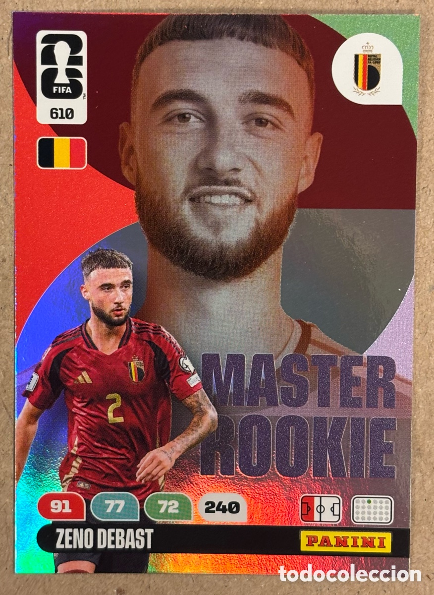 Fu&szlig;ball-Sticker: ZENO DEBAST (B&Eacute;LGICA). CARTA MASTER ROOKIE PANINI ADRENALYN XL FIFA WORLD CUP 2026. #610.