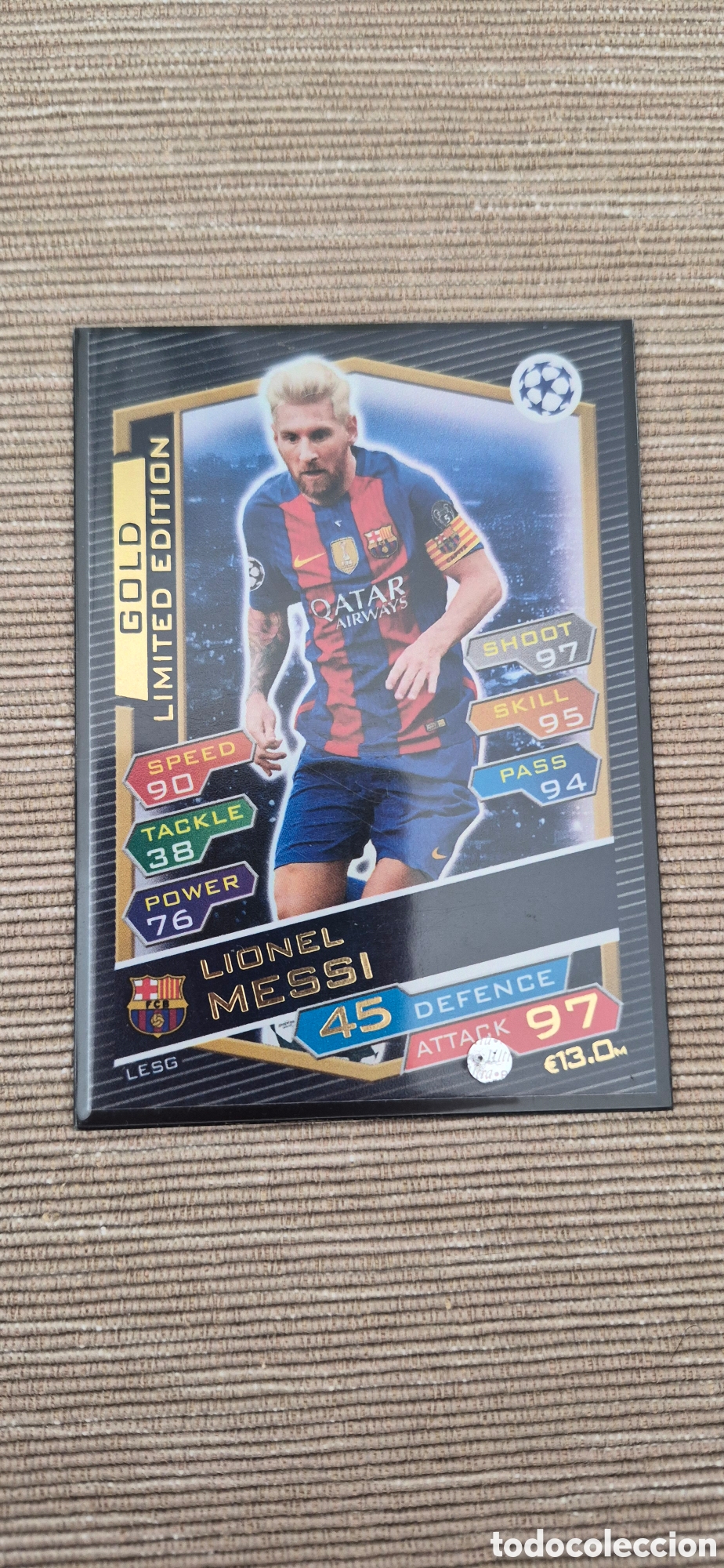 Cromos de F&uacute;tbol: CROMO MESSI GOLD EDICI&Oacute;N LIMITADA