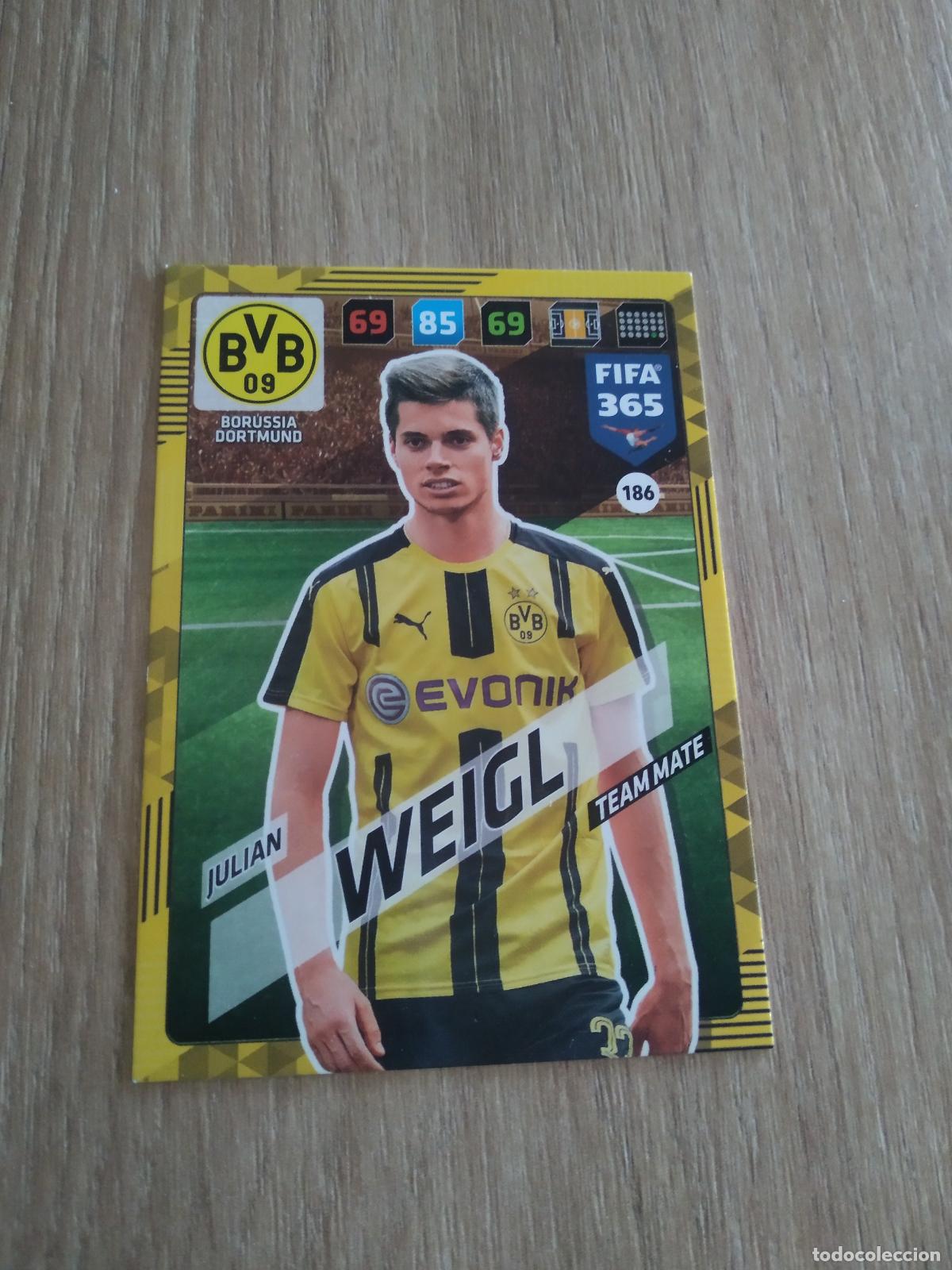 Cromos de F&uacute;tbol: 186 JULIAN WEIGL BORUSSIA DORTMUND CROMO FUTBOL PANINI ADRENALYN 17-18 FIFA 365 2017-2018
