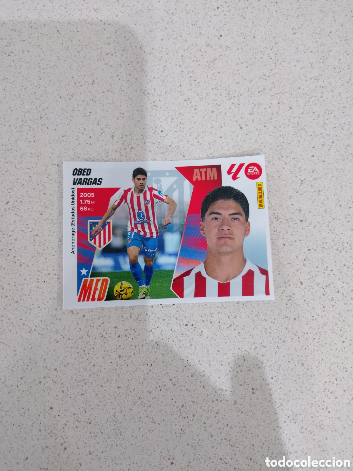 Cromos de F&uacute;tbol: CROMO N&Uacute;MERO 4 OBED VARGAS ATL&Eacute;TICO DE MADRID. MERCADO INVIERNO. LIGA ESTE 25/26. PANINI.