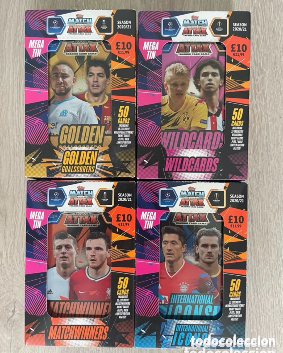 Cartes &agrave; collectionner de Football: Lote 4 latas Match Attax 2020-21 2020 2021 Topps UCL 200 cards 60 exclusivas 4 edicion limitada