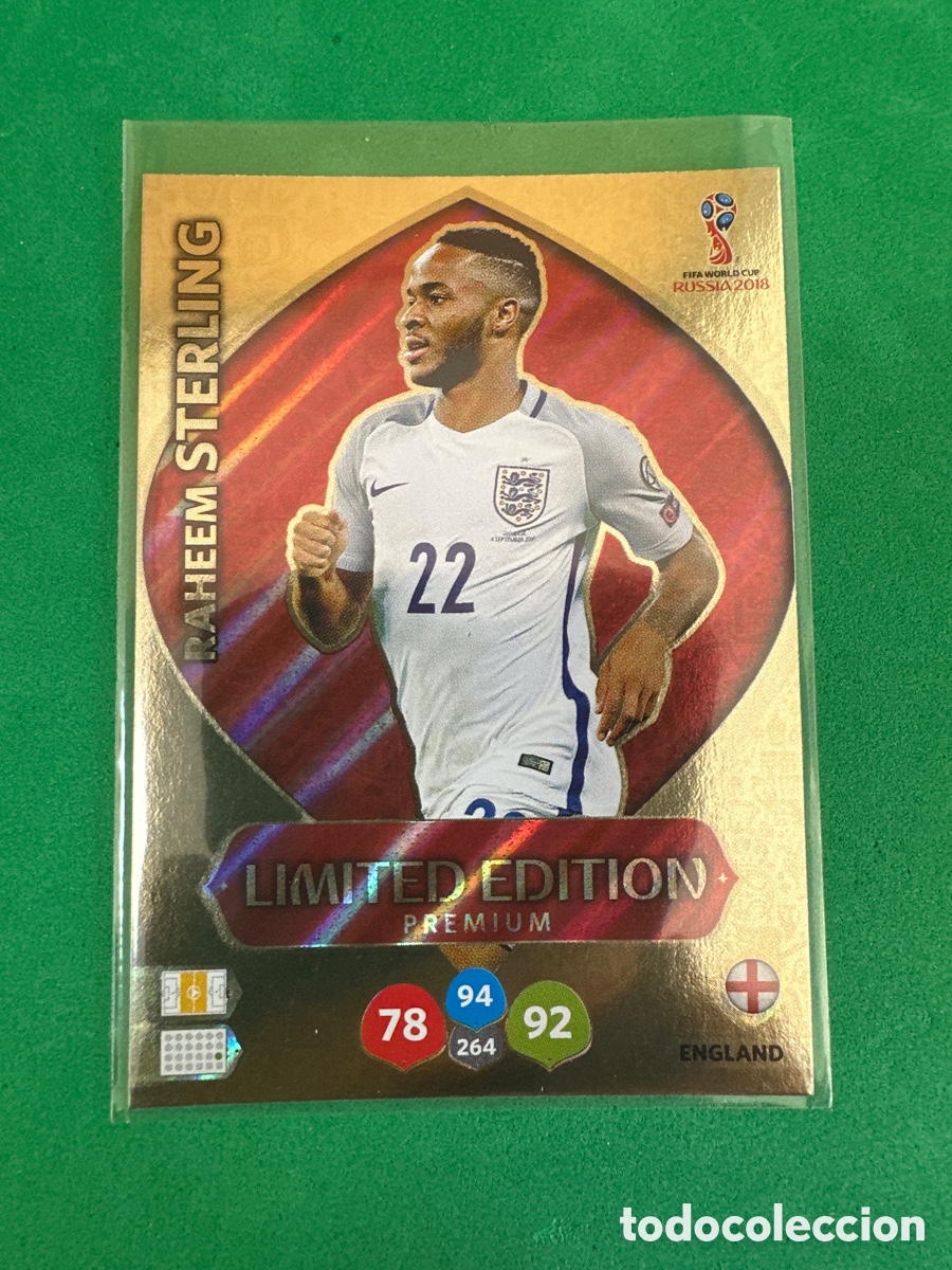 Figurine di Calcio: STERLING (INGLATERRA) LIMITED EDITION ADRENALYN MUNDIAL RUSIA 2018 TRADING CARD PANINI