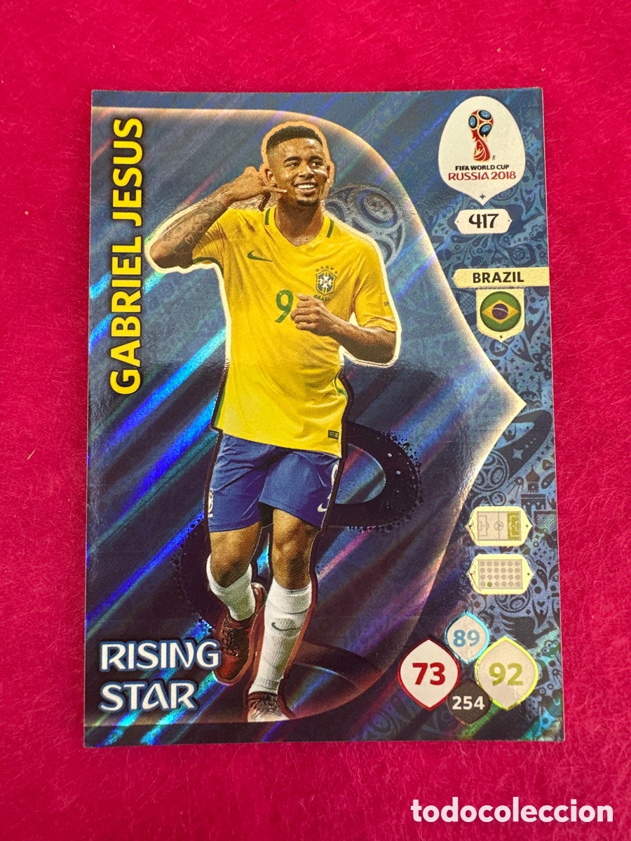 Cromos de F&uacute;tbol: 417 GABRIEL JES&Uacute;S(BRASIL) RISING STAR ADRENALYN MUNDIAL RUSIA 2018 TRADING CARD PANINI