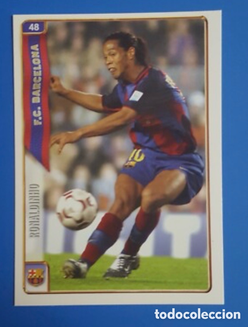 Cromos de F&uacute;tbol: Ronaldinho 2 Cromos - Topps Finest Roots + Mundicromo Fichas Liga 04/05 Bar&ccedil;a