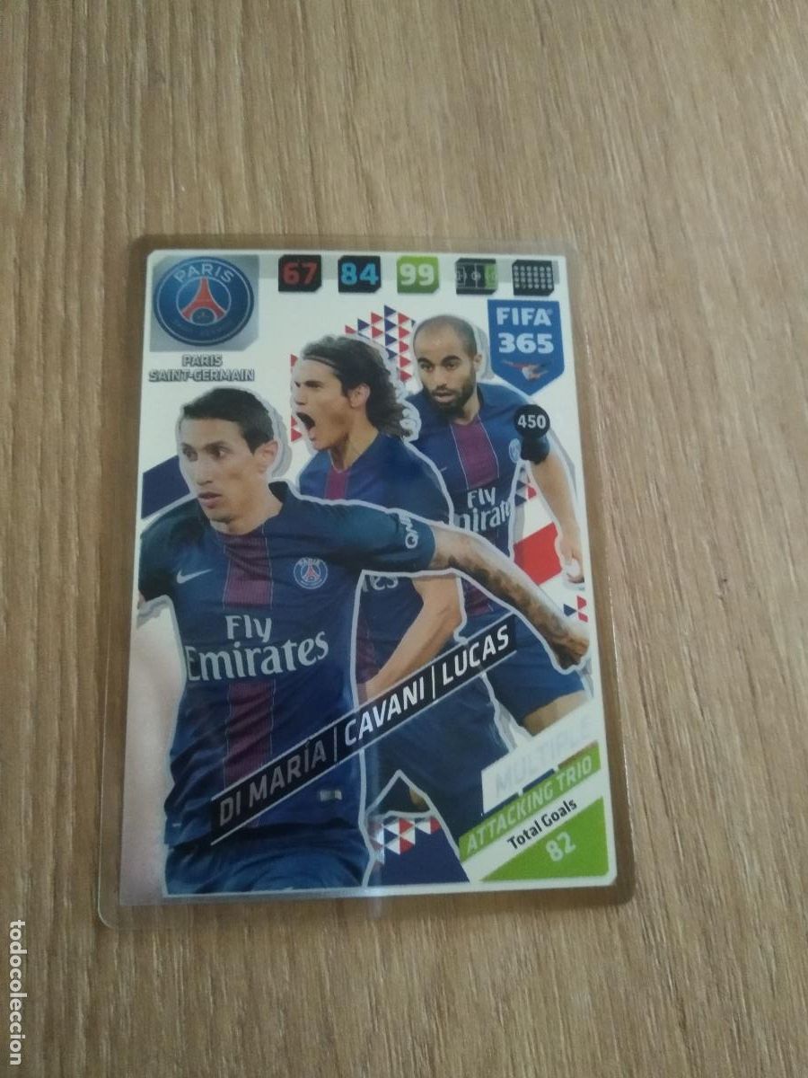 Cromos de F&uacute;tbol: 450 DI MARIA CAVANI LUCAS MOURA PSG CROMO FUTBOL PANINI ADRENALYN 17-18 FIFA 365 2017-2018