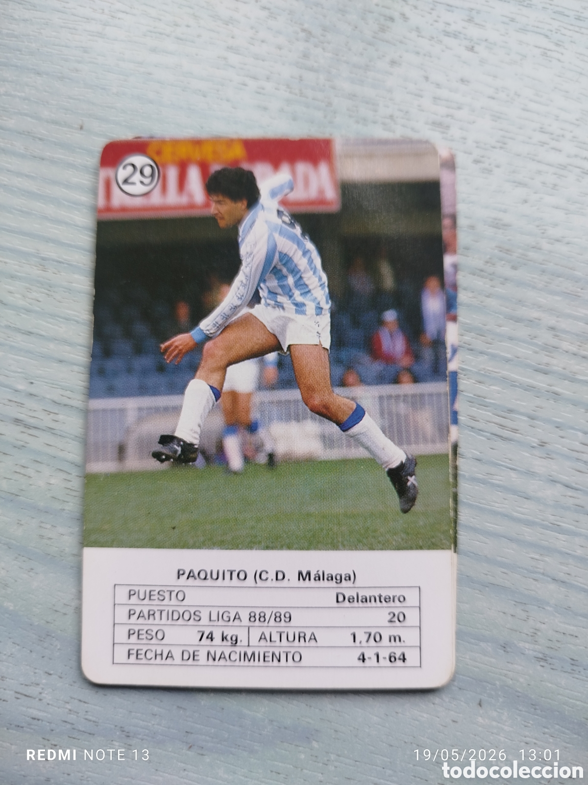 Cromos de F&uacute;tbol: Cromo carta paquito.c.d.malaga