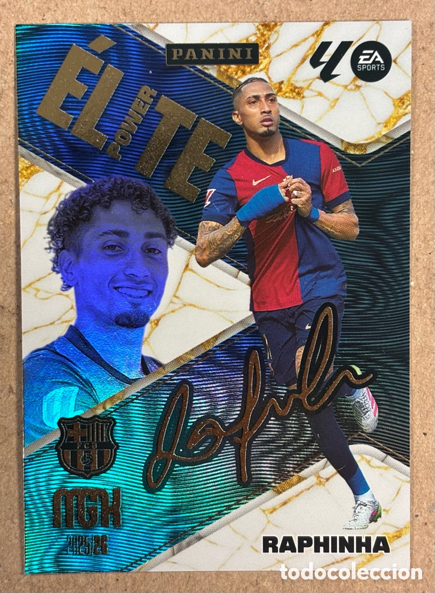 Cromos de F&uacute;tbol: RAPHINHA (FC BARCELONA). CARTA PANINI MGK MEGACRACKS 25/26 ELITE POWER CON AUT&Oacute;GRAFO. #P16