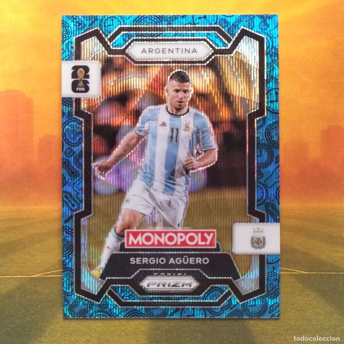 Cromos de F&uacute;tbol: #6 Serguio Aguero | Argentina | Four Corner Blue Wave | 2026 Panini Monopoly Prizm FIFA World Cup