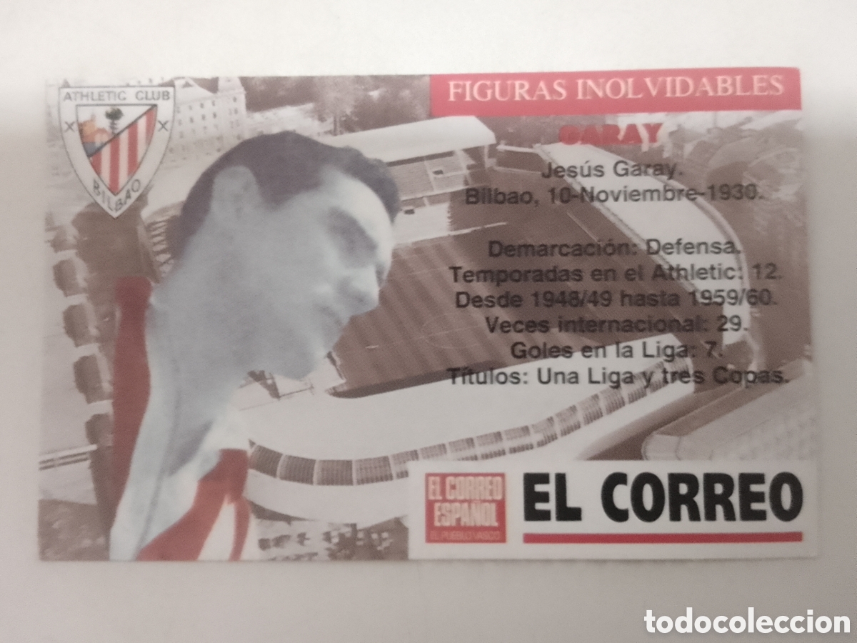 Football Stickers: Cromo El Correo Figuras Inolvidables Athletic Club Bilbao GARAY.