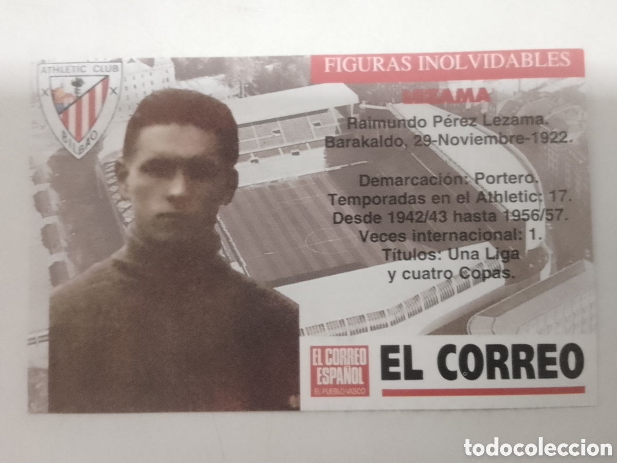 Fu&szlig;ball-Sticker: Cromo El Correo Figuras Inolvidables Athletic Club Bilbao LEZAMA.