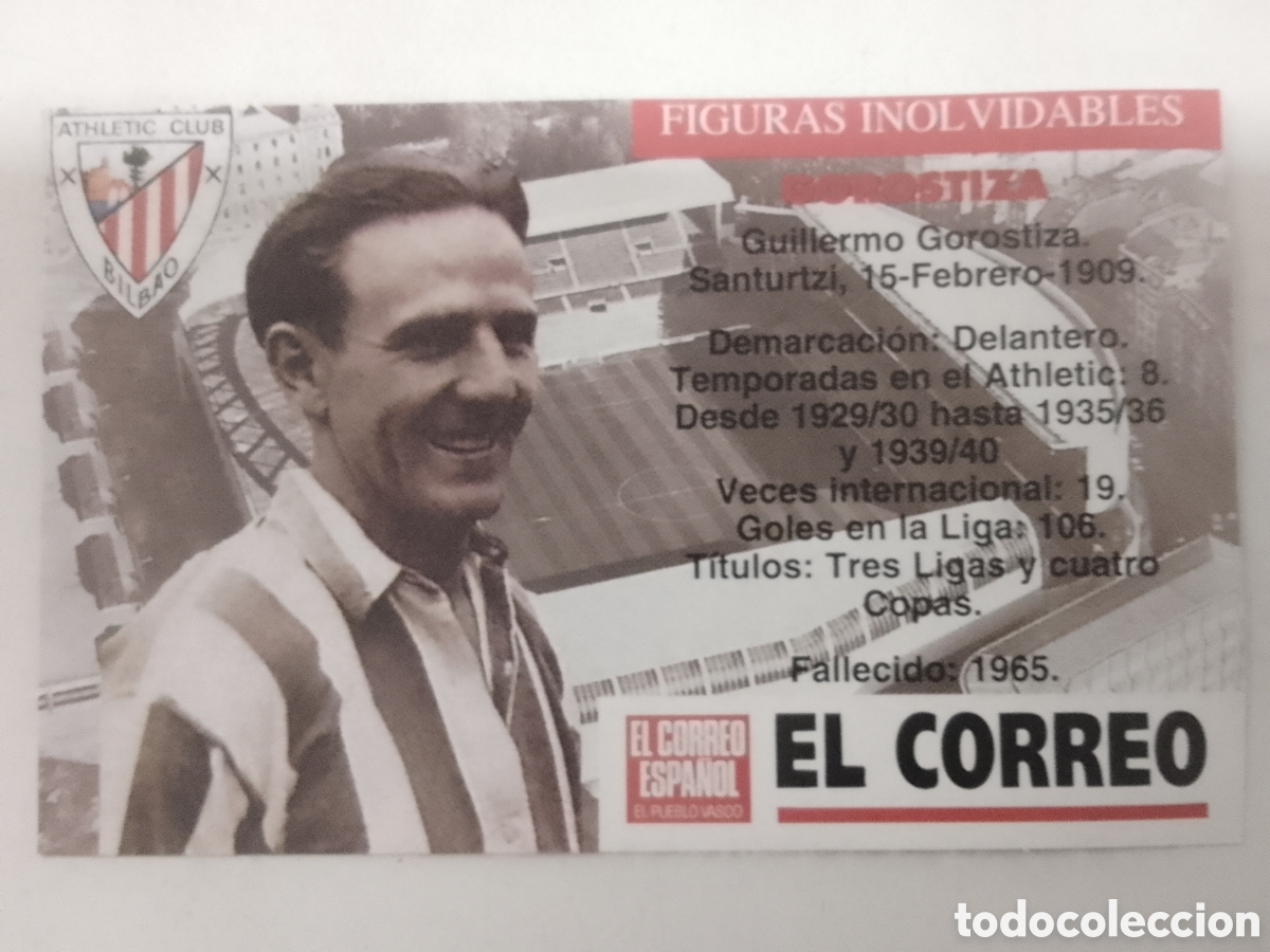Fu&szlig;ball-Sticker: Cromo El Correo Figuras Inolvidables Athletic Club GOROSTIZA.
