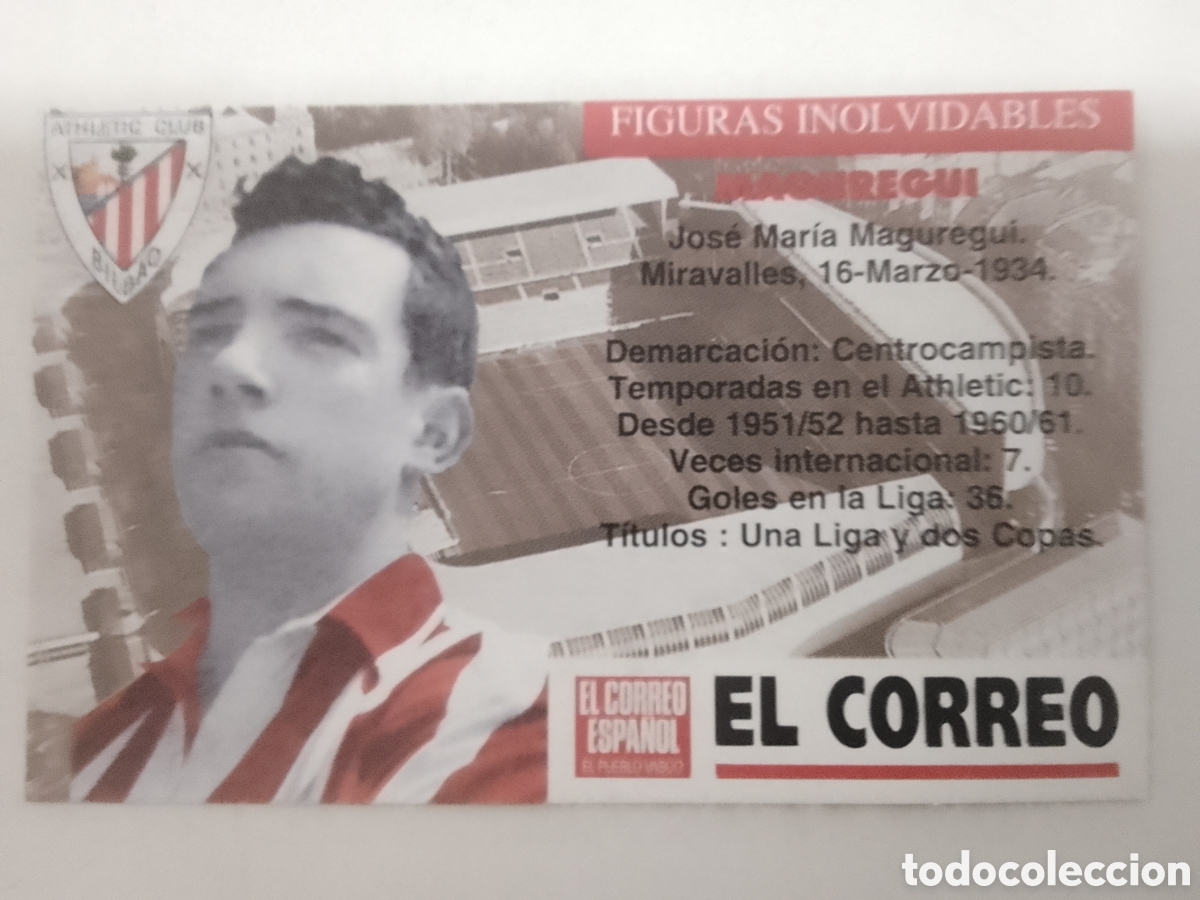 Cromos de F&uacute;tbol: Cromo El Correo Figuras Inolvidables Athletic Club Bilbao MAGUREGUI.