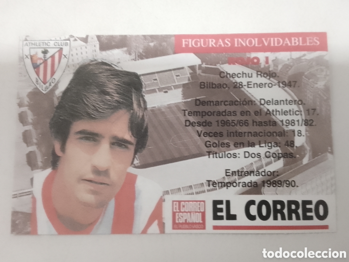 Cromos de F&uacute;tbol: Cromo El Correo Figuras Inolvidables Athletic Club Bilbao ROJO I.