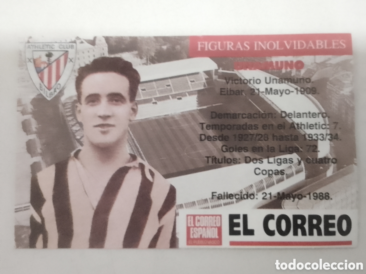 Cromos de F&uacute;tbol: Cromo El Correo Figuras Inolvidables Athletic Club Bilbao UNAMUNO.