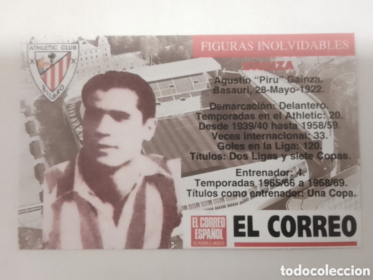 Cromos de F&uacute;tbol: Cromo El Correo Figuras Inolvidables Athletic Club Bilbao GAINZA.