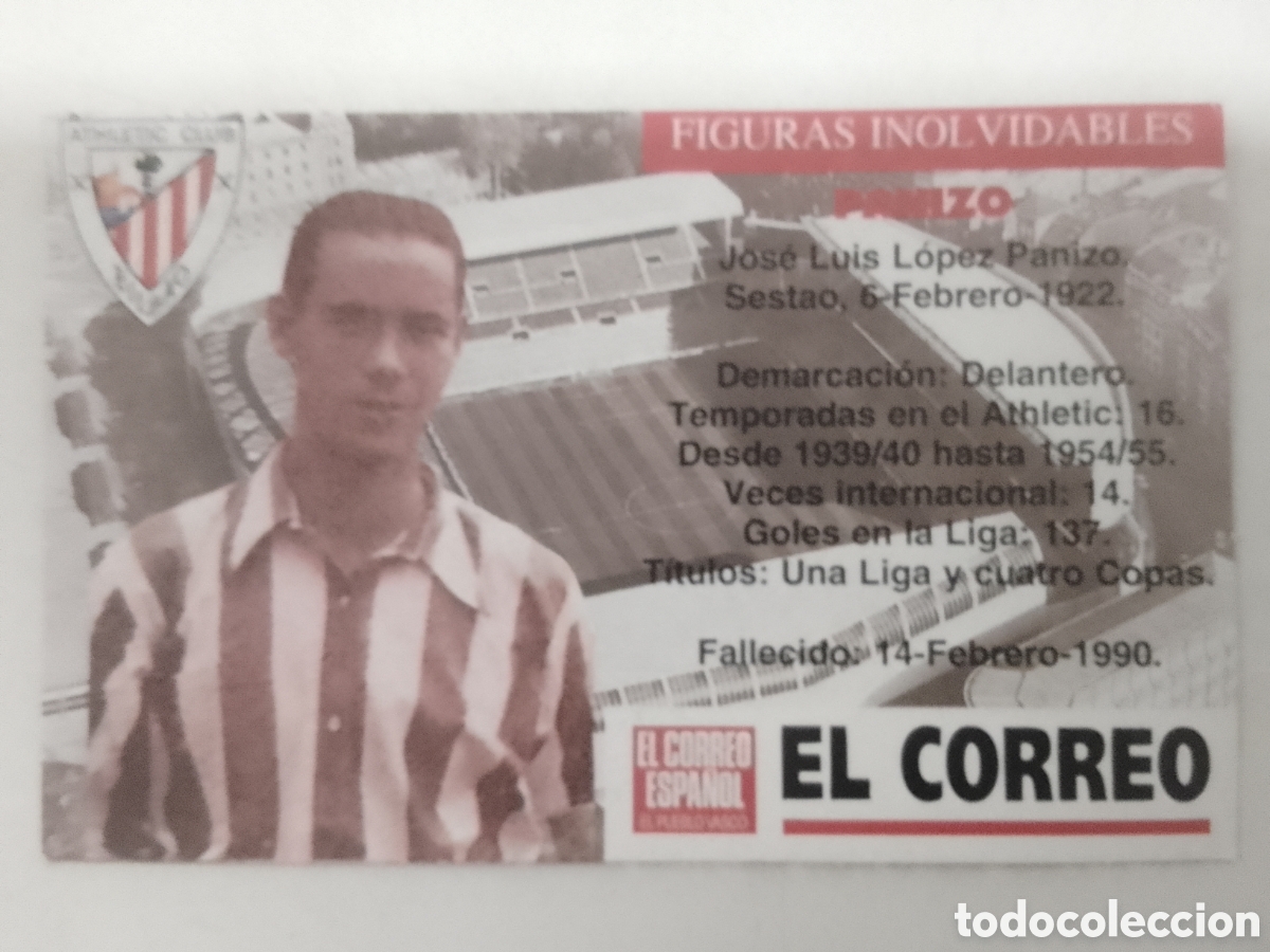 Cromos de F&uacute;tbol: Cromo El Correo Figuras Inolvidables Athletic Club Bilbao PANIZO.