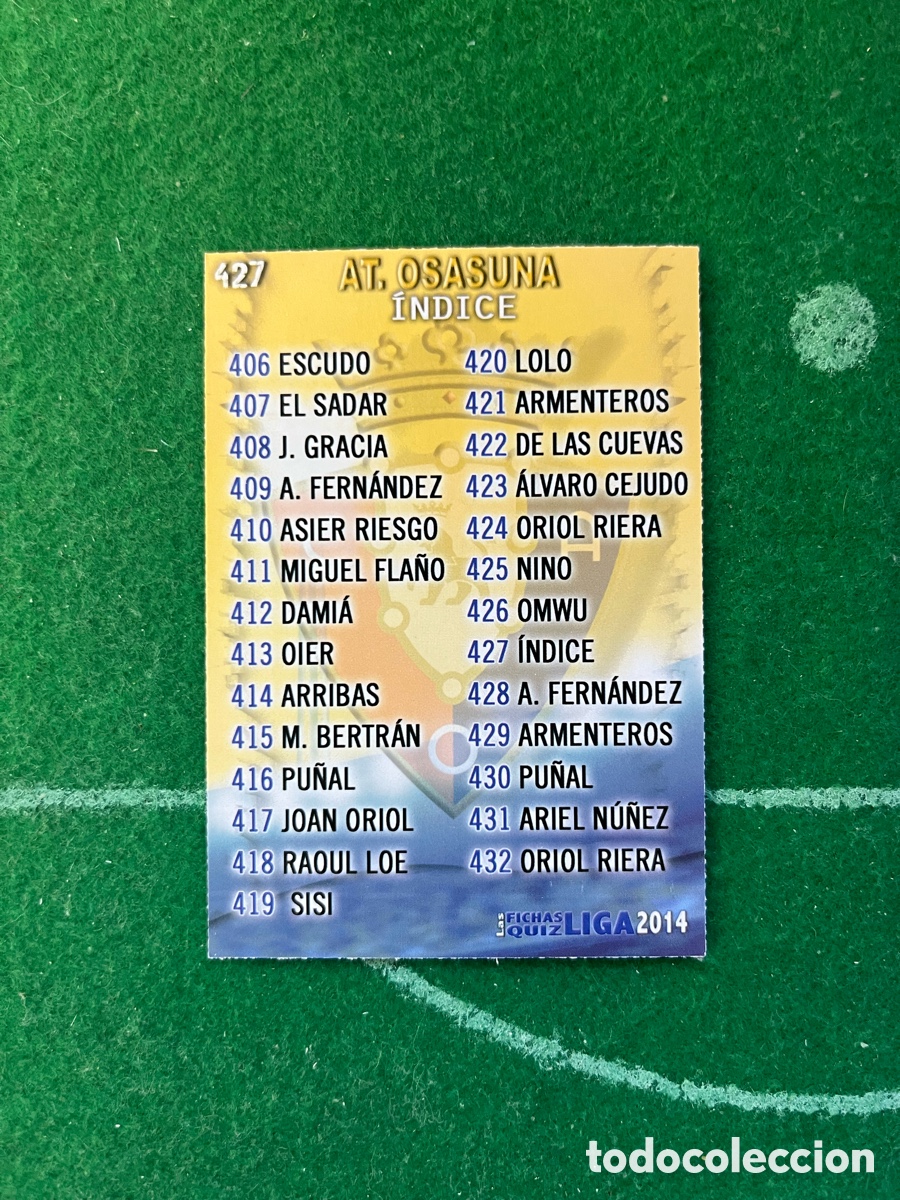 Cromos de F&uacute;tbol: 427 OSASUNA LAS FICHAS DE LA LIGA 2013 2014 MUNDICROMO INDICE