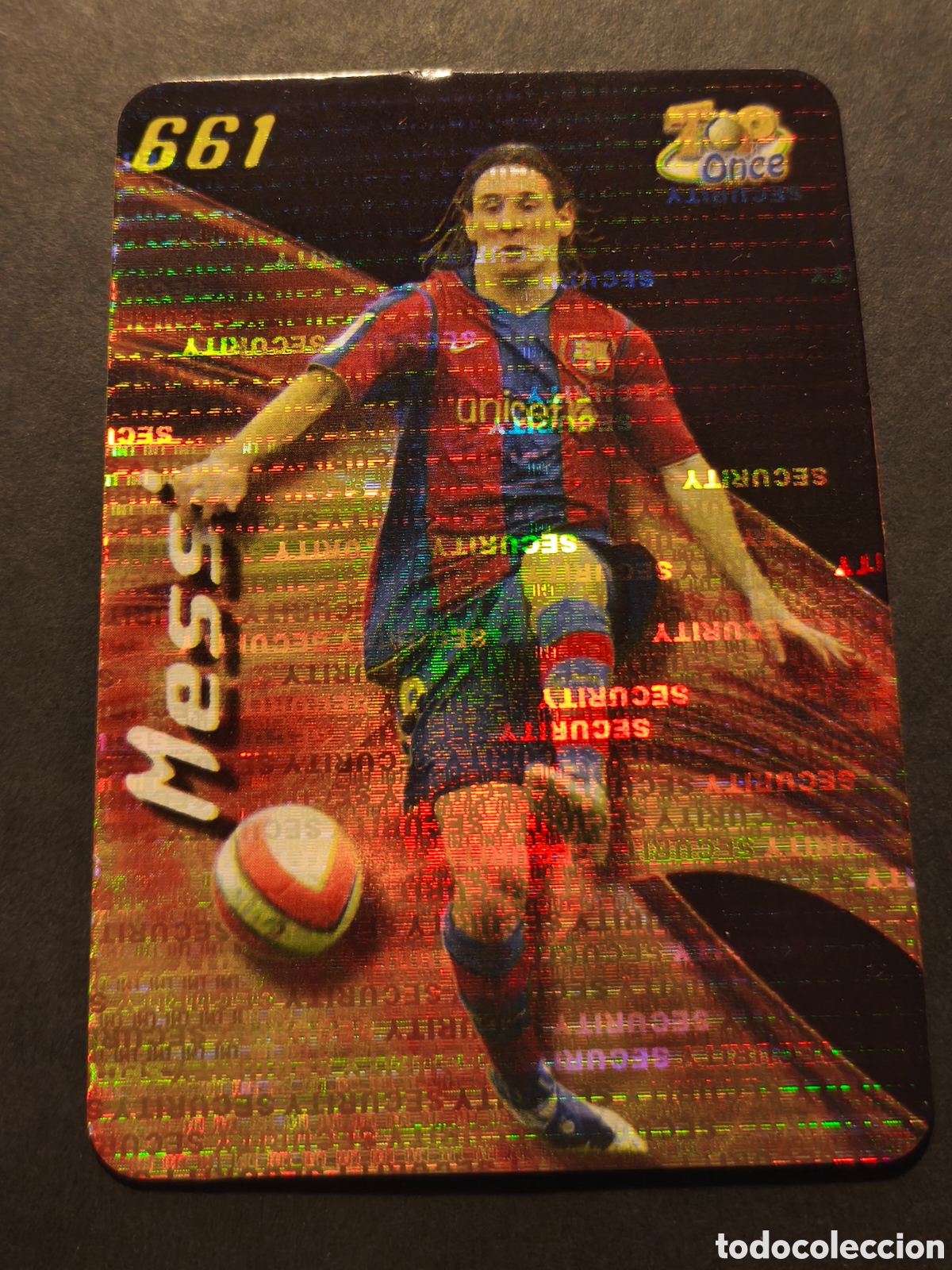Football Stickers: N&ordm;661 MESSI TOP ONCE FC BARCELONA MUNDICROMO 2008 VERSION PUNTAS REDONDAS SECURITY INVERTIDO