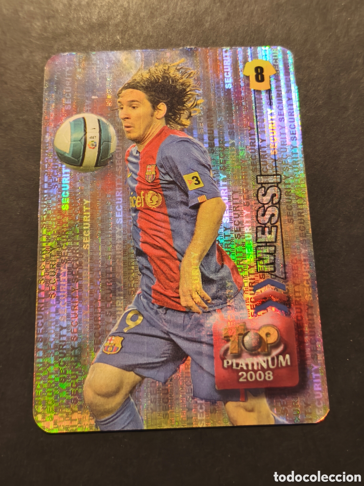 Football Stickers: N&ordm; 758 MESSI TOP PLATINUM FC BARCELONA MUNDICROMO 2008 VERSION FONDO SECURITY VERTICAL