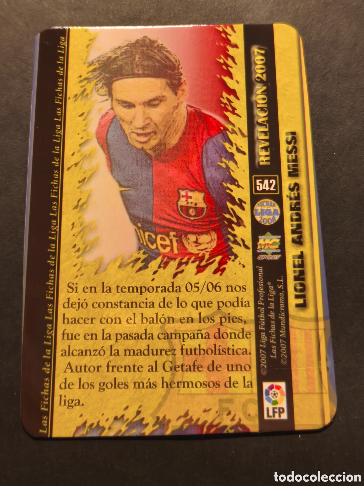 Football Stickers: N&ordm; 642 MESSI REVELACION FC BARCELONA MUNDICROMO 2008 VERSI&Oacute;N FONDO JASPEADO
