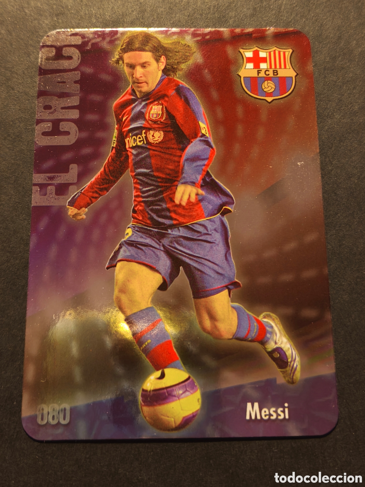 Football Stickers: N&ordm; 080 MESSI EL CRACK FC BARCELONA MUNDICROMO 2009 VERSI&Oacute;N FONDO BRILLO PUNTAS REDONDAS