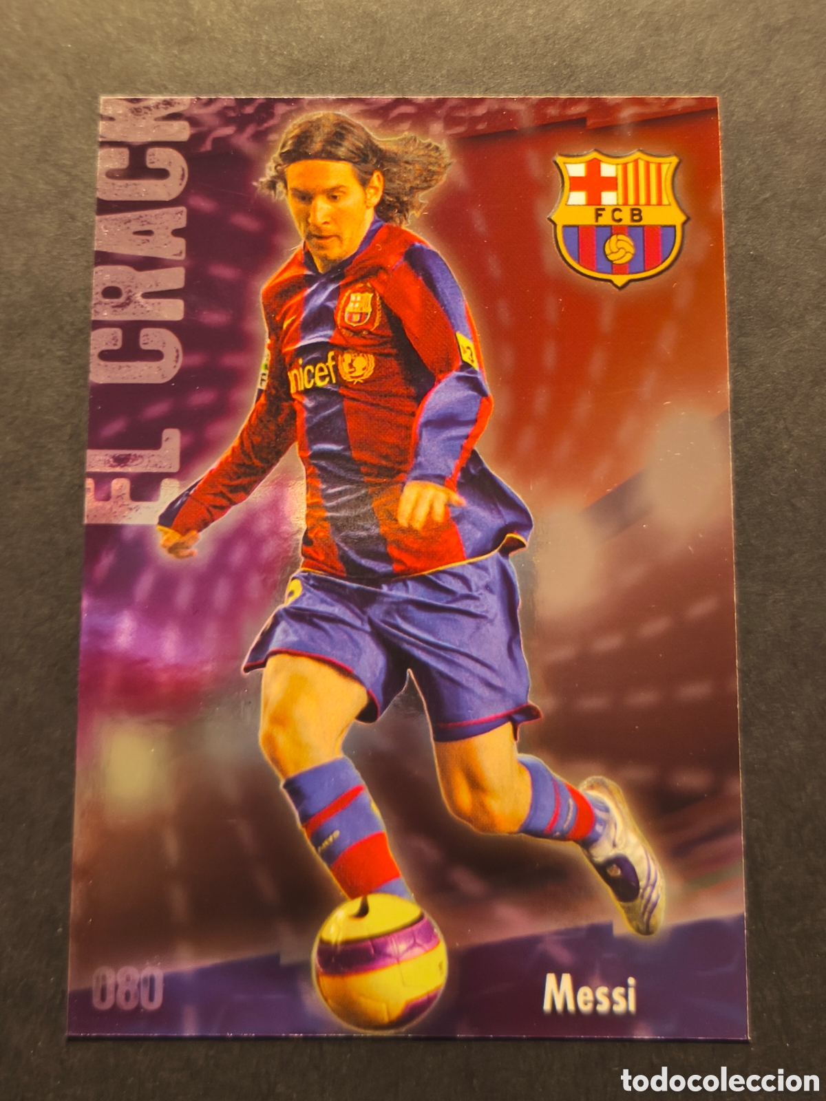 Football Stickers: N&ordm; 080 MESSI EL CRACK FC BARCELONA MUNDICROMO 2009 VERSI&Oacute;N FONDO BRILLO PUNTAS CUADRADAS