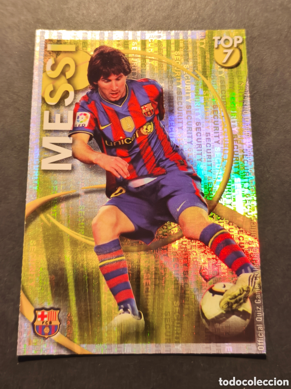 Football Stickers: N&ordm; 595 MESSI TOP 7 FC BARCELONA MUNDICROMO 2011 VERSI&Oacute;N FONDO SECURITY