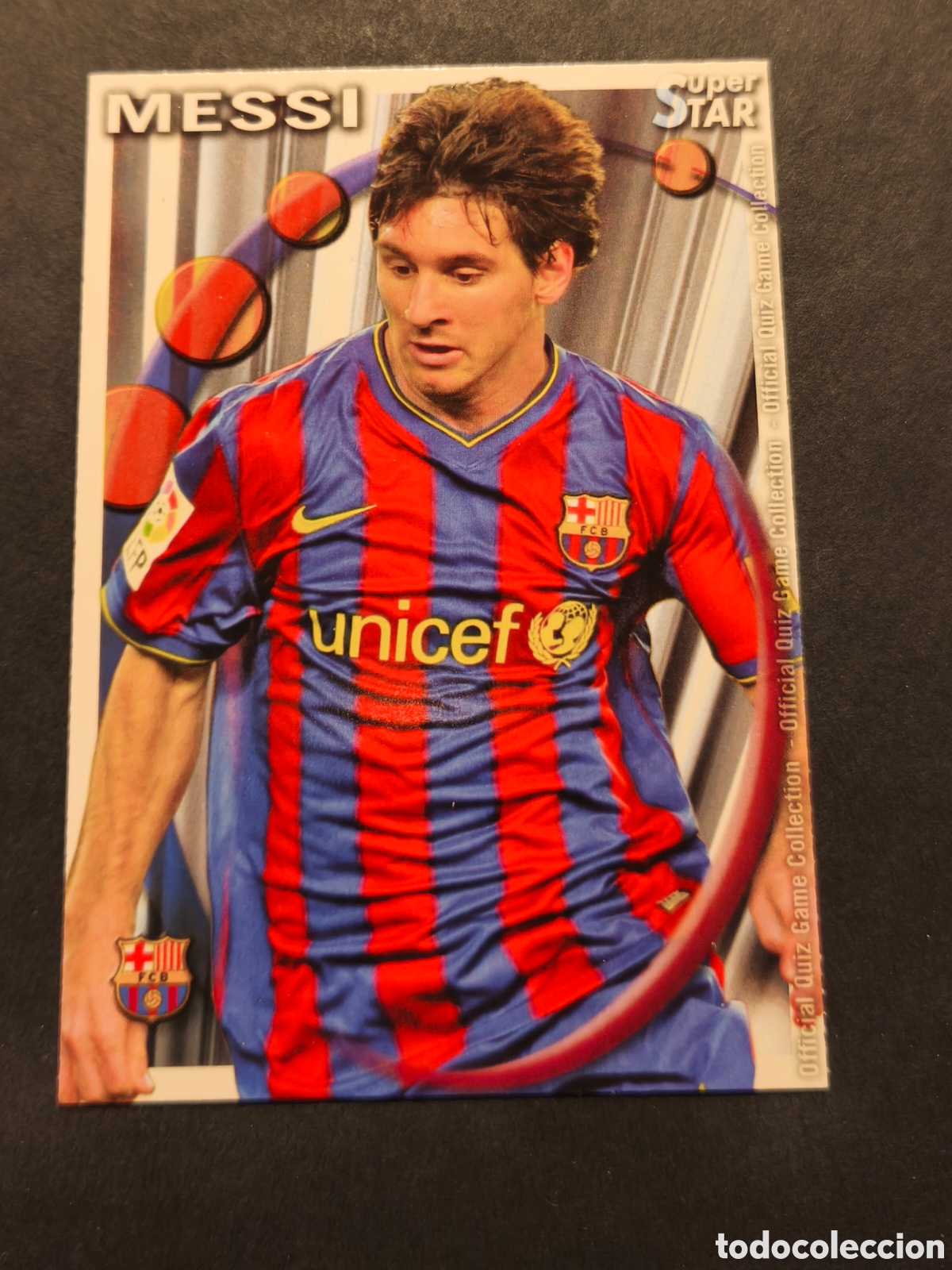 Football Stickers: N&ordm; 25 MESSI SUPER STAR FC BARCELONA MUNDICROMO 2011 VERSI&Oacute;N FONDO MATE