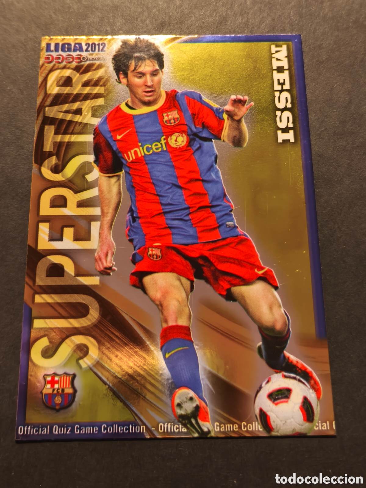 Football Stickers: N&ordm; 26 MESSI SUPER STAR FC BARCELONA MUNDICROMO 2012 VERSI&Oacute;N FONDO BRILLO LISO